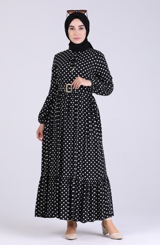 Elastic Sleeve Polka Dot Dress 4554-07 Black 4554-07