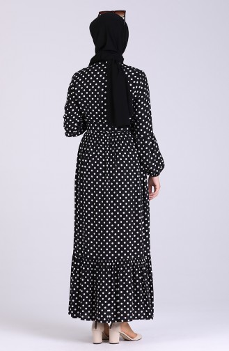 Elastic Sleeve Polka Dot Dress 4554-07 Black 4554-07