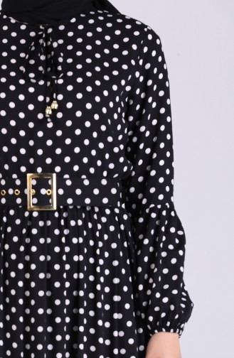 Elastic Sleeve Polka Dot Dress 4554-07 Black 4554-07