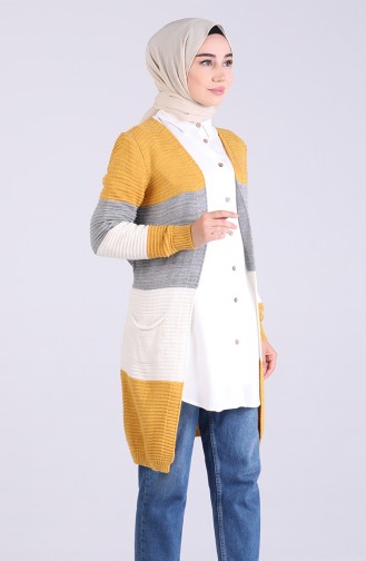 Triko Kuşaklı Hırka 1477-03 Hardal