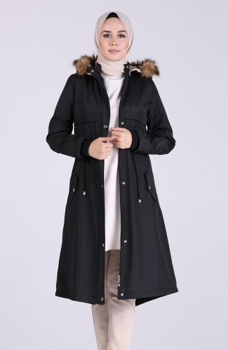 Shirred Waist Fur Coat 9050-01 Black 9050-01
