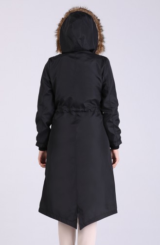 Shirred Waist Fur Coat 9050-01 Black 9050-01