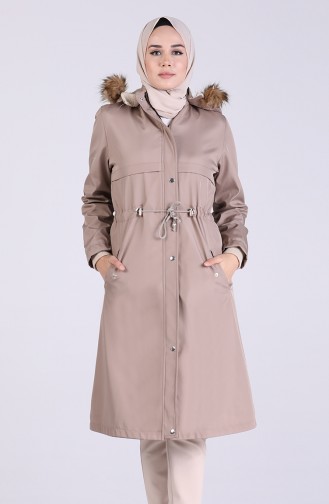 Shirred Waist Fur Coat 9050-05 Beige 9050-05