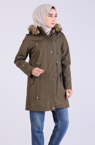 Shirred waistcoat Hooded Coat 9053-02 Khaki 9053-02