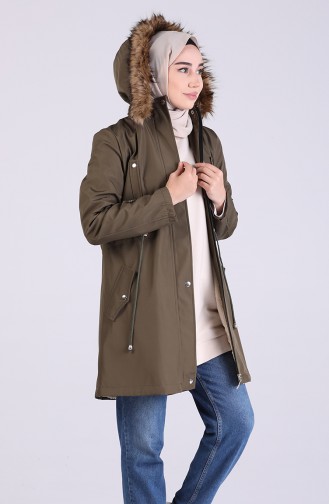 Shirred waistcoat Hooded Coat 9053-02 Khaki 9053-02