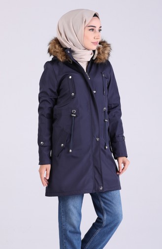 Gathered waistcoat Hooded Coat 9053-03 Navy Blue 9053-03