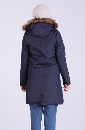 Gathered waistcoat Hooded Coat 9053-03 Navy Blue 9053-03