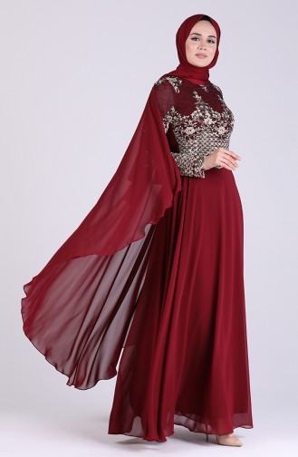 Weinrot Hijab-Abendkleider 4508-02