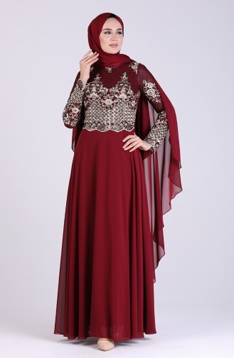 Weinrot Hijab-Abendkleider 4508-02