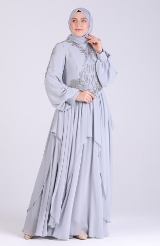 Grau Hijab-Abendkleider 8027-04