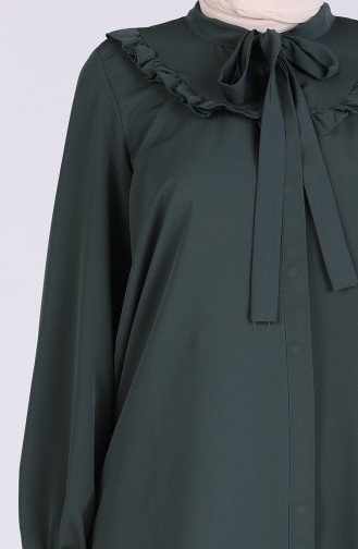Kravat Yaka Fırfırlı Tunik 6144-02 Koyu Yeşil