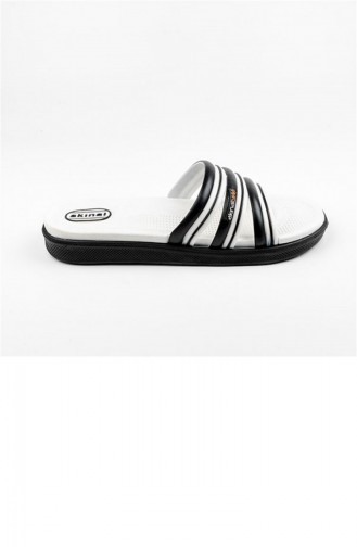 White Summer Slippers 2158.SIYAH-BEYAZ