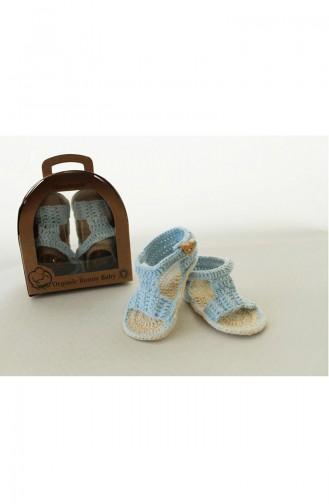 Organic Bonny Baby Organik Bebek Patiği El Yapımı Mavi Sandalet OBB-OP1222E1