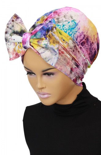 Desenli Dev Fiyonklu Penye Bone B0011-D-7 Mor Saks