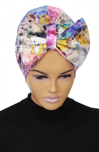 Desenli Dev Fiyonklu Penye Bone B0011-D-7 Mor Saks