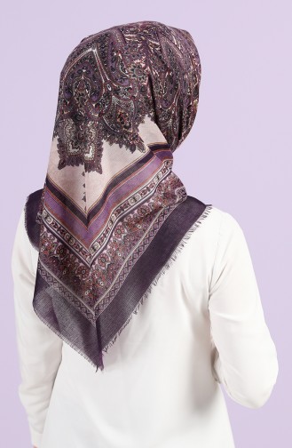 Desenli Çekme Koton Eşarp 2637-01 Koyu Mor Lila