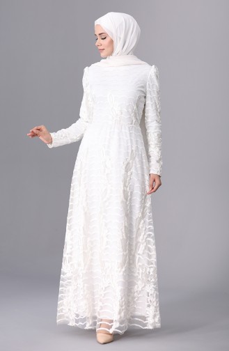 Weiß Hijab-Abendkleider 7276-01