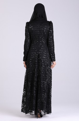 Sequin Embroidered Evening Dress 7276-03 Black 7276-03