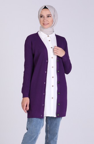 Triko Düğmeli Hırka 5034-07 Mor