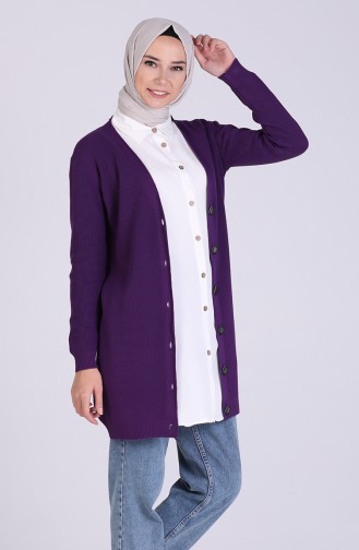 Triko Düğmeli Hırka 5034-07 Mor