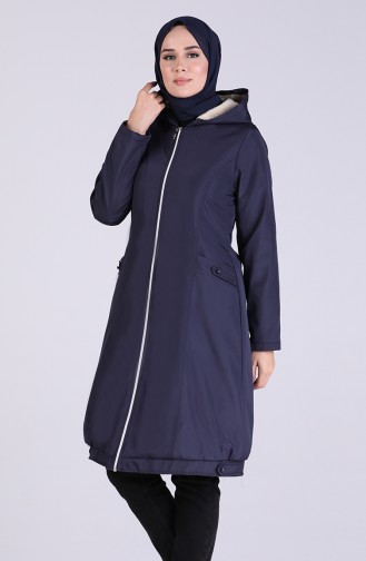 Fur Lined Coat 08203-03 Navy Blue 08203-03