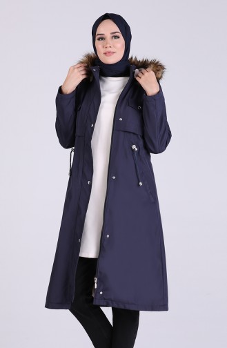 Hooded Coat 9051-06 Navy Blue 9051-06