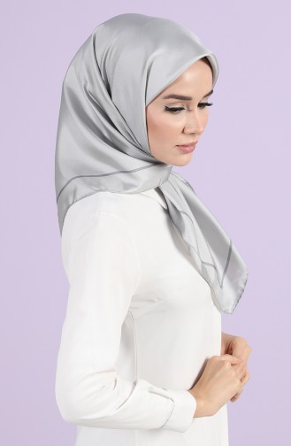 Düz Renk Twill İpek Eşarp 10101-01 Gümüş Gri