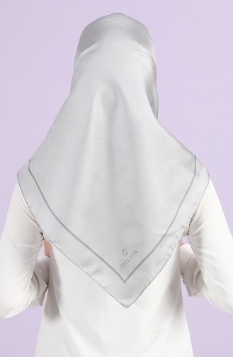 Düz Renk Twill İpek Eşarp 10101-01 Gümüş Gri