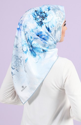Çiçek Desenli Eşarp 10113-06 Mavi