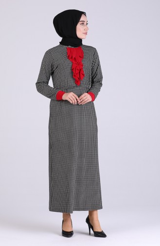 Kazayağı Desenli Elbise 0046-01 Siyah