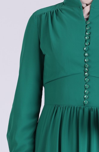 Buttoned Chiffon Dress 2038-03 Emerald Green 2038-03