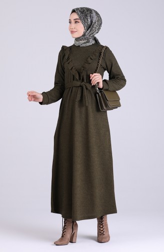 Ruffled Belted Dress 1002-01 Khaki 1002-01