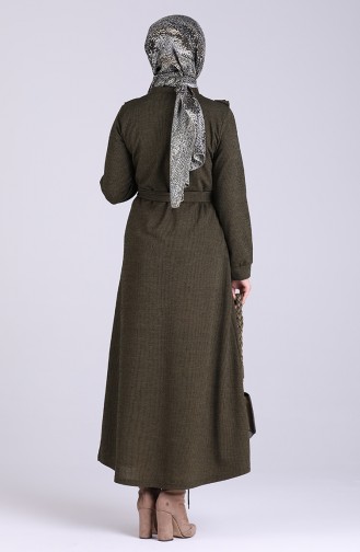 Ruffled Belted Dress 1002-01 Khaki 1002-01