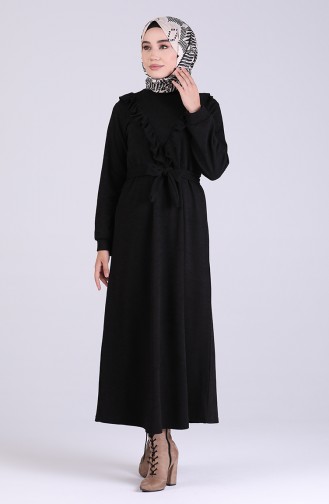 Schwarz Hijab Kleider 1002-02