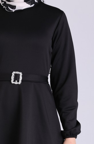 Broşlu Katkat Elbise 1004-01 Siyah