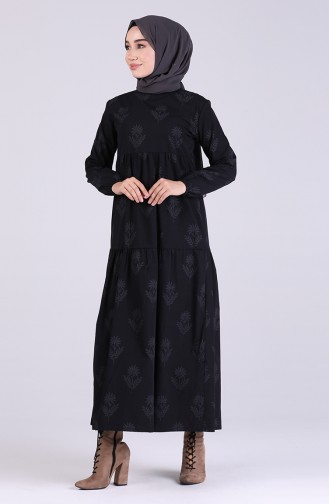 Elastic Sleeve Gathered Dress 1007-02 Black 1007-02