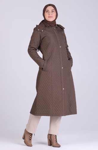 Plus Size Hooded quilted Coat 1041-01 Dark Mink 1041-01