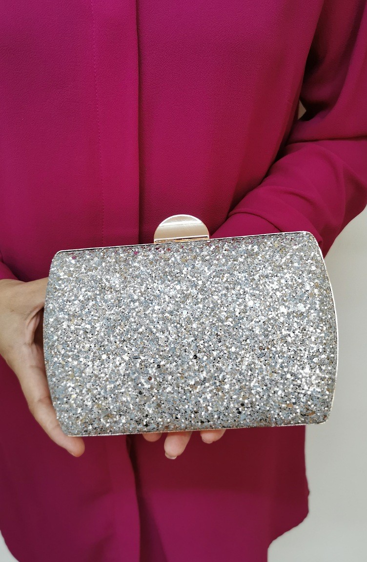 Bayan Clutch Portfoy Pullu Canta 275110 208 Gumus Gri Sefamerve