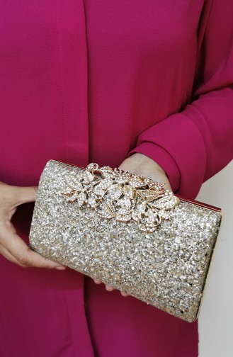 Bayan Clutch Portföy Pullu Çanta 346110-207 Altın Rengi