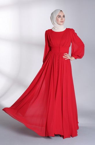 Buttoned Evening Dress 4830-02 Red 4830-02