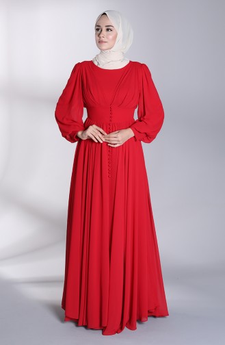 Buttoned Evening Dress 4830-02 Red 4830-02
