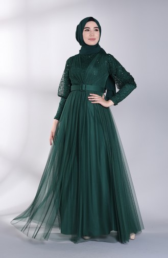 Sequined Tulle Evening Dress 5363-04 Emerald Green 5363-04