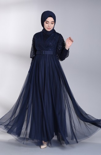 Navy Blue İslamitische Avondjurk 5363-07