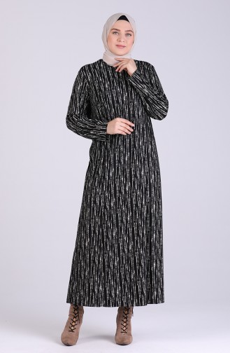 Büyük Beden Desenli Elbise 0049-01 Siyah