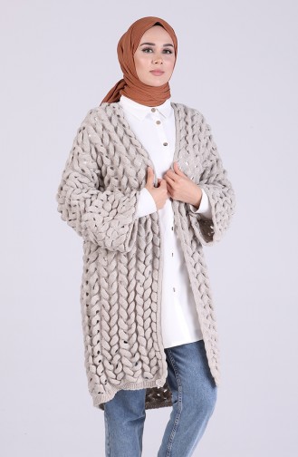 Triko Kabartma Desen Hırka 1419-05 Bej
