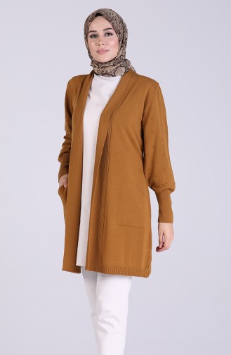 Triko Kuşaklı Hırka 1482-10 Taba