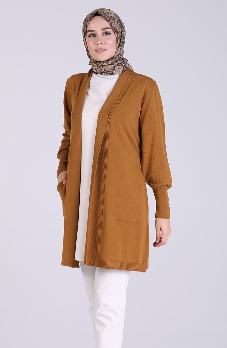 Triko Kuşaklı Hırka 1482-10 Taba