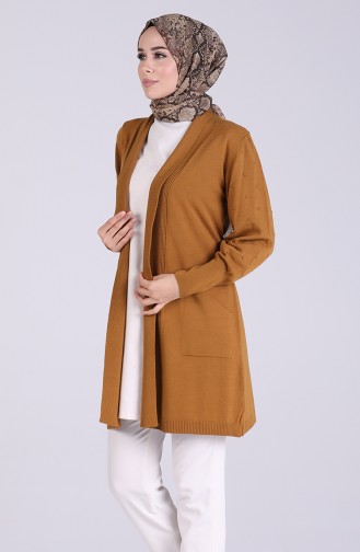 Triko Kuşaklı Hırka 1482-10 Taba