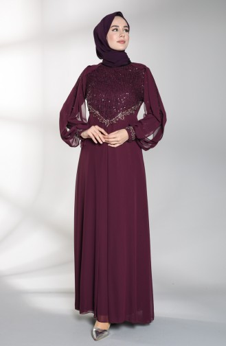 Sequin Detailed Evening Dress 52764-01 Damson 52764-01