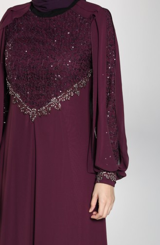 Sequin Detailed Evening Dress 52764-01 Damson 52764-01